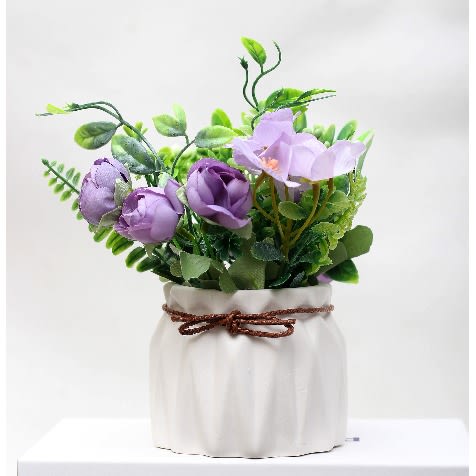 Ceramic Vase With Artificial Flowers - Purple- 20cm