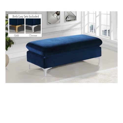 Velvet Ottoman/bench, Gold And Chrome Leg Set, Navy