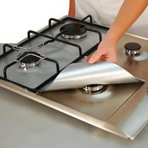 Non-Stick Gas Range Stove Top Burner Cover Protector Liner - Silver - 4 Pcs