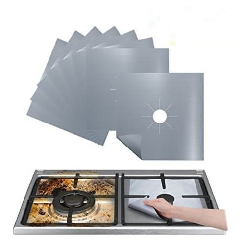 Non-Stick Gas Range Stove Top Burner Cover Protector Liner - Silver - 4 Pcs