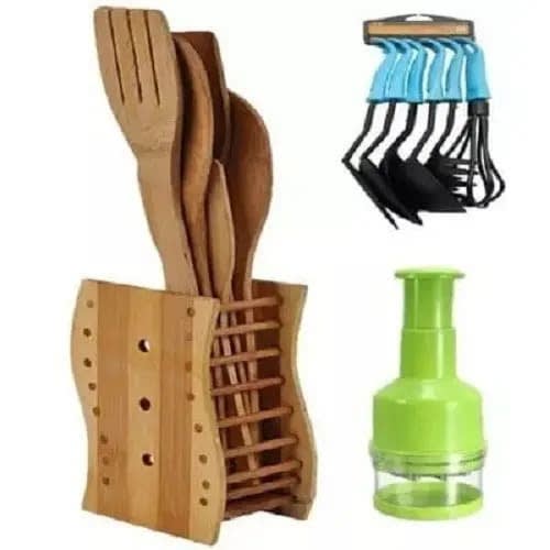 Kitchen Bundle - Wooden Tools ,Non Stick Spoon & Onion Chopper