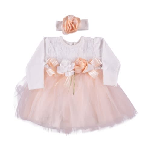 Baby Girl  Full Roses Dress  With Stripe Salmon