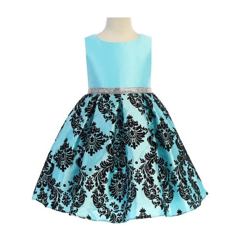 Damask Satin Dress -Aqua