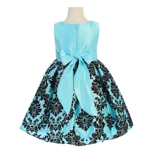 Damask Satin Dress -Aqua