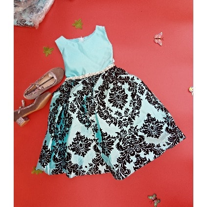 Damask Satin Dress -Aqua