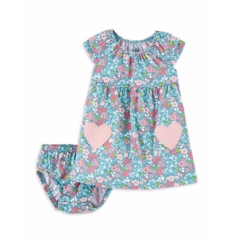 Child Of Mine Baby Girl Floral Mint Dress With Diaper Cover Pant