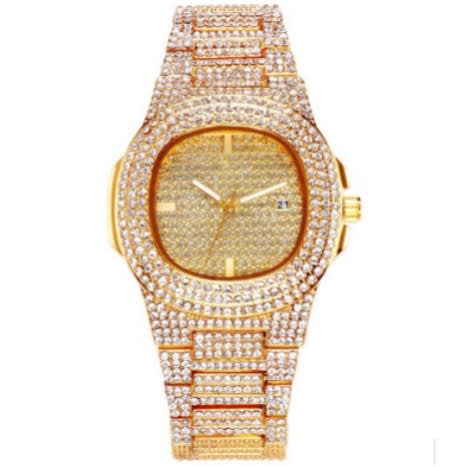 Keep Moving Iced Stone Wrist Watch -- Gold