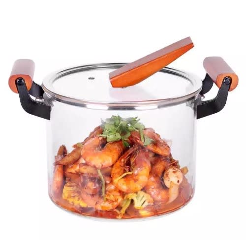 Heat-Resistance Borosilicate Glass Cooking Pot With Wooden Handle- 5L