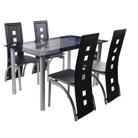 Exquisite Glass Top Dinning Table Set With 4 Leather Chair
