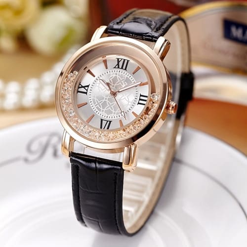 Women's Leather Strap Watch - Black