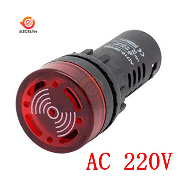 AD16-22SM Flash LED Active Buzzer Beep Alarm Indicator DC 12V 24V AC 110V 220V 22mm Flash Signal Lamp Light Red/Green/Yellow-AC 220V Red