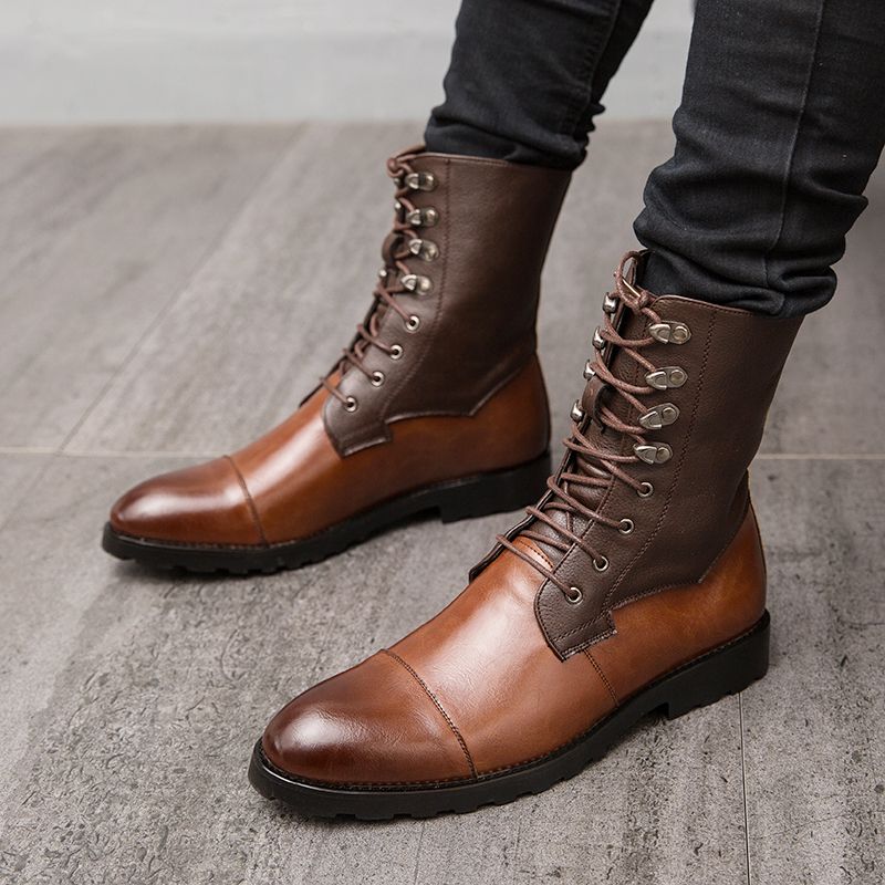 Mens Ankle Top Oxfords Boots Dress Derby Booties-Brown