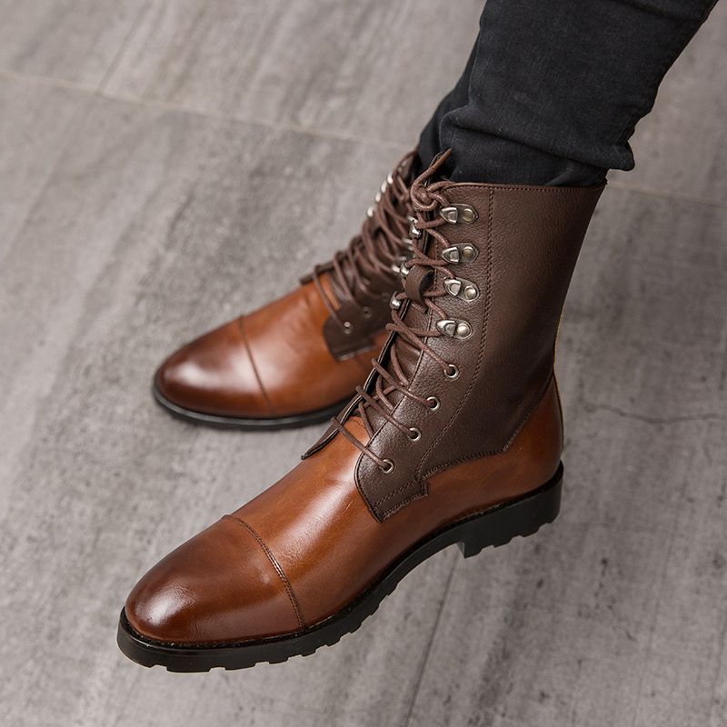 Mens Ankle Top Oxfords Boots Dress Derby Booties-Brown
