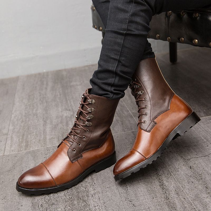 Mens Ankle Top Oxfords Boots Dress Derby Booties-Brown