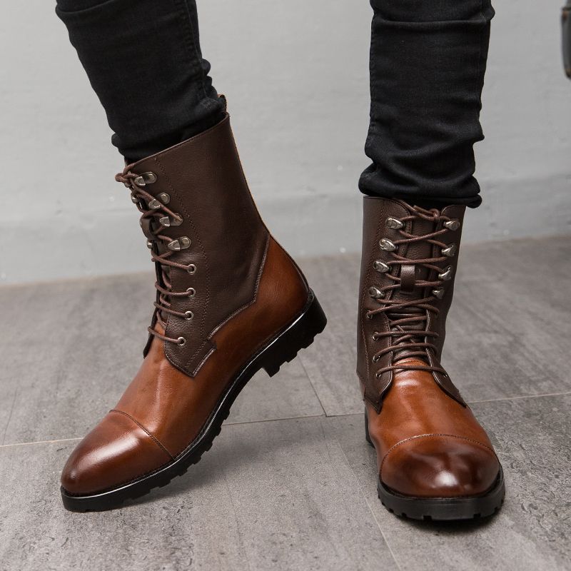 Mens Ankle Top Oxfords Boots Dress Derby Booties-Brown