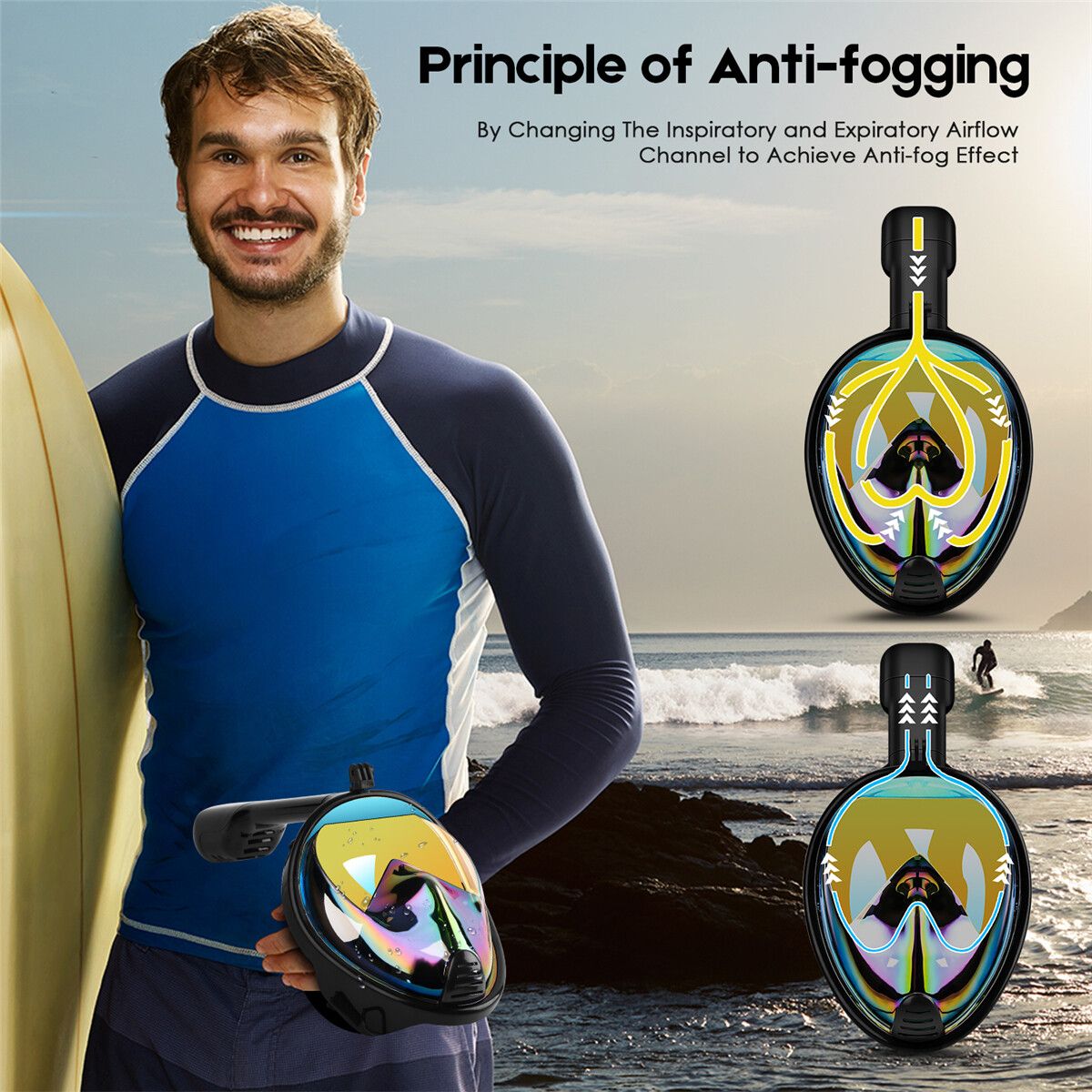 Anti-Fog/UV Swimming Diving Full Face 180° Surface Snorkel Scuba S/M/L/XL S M