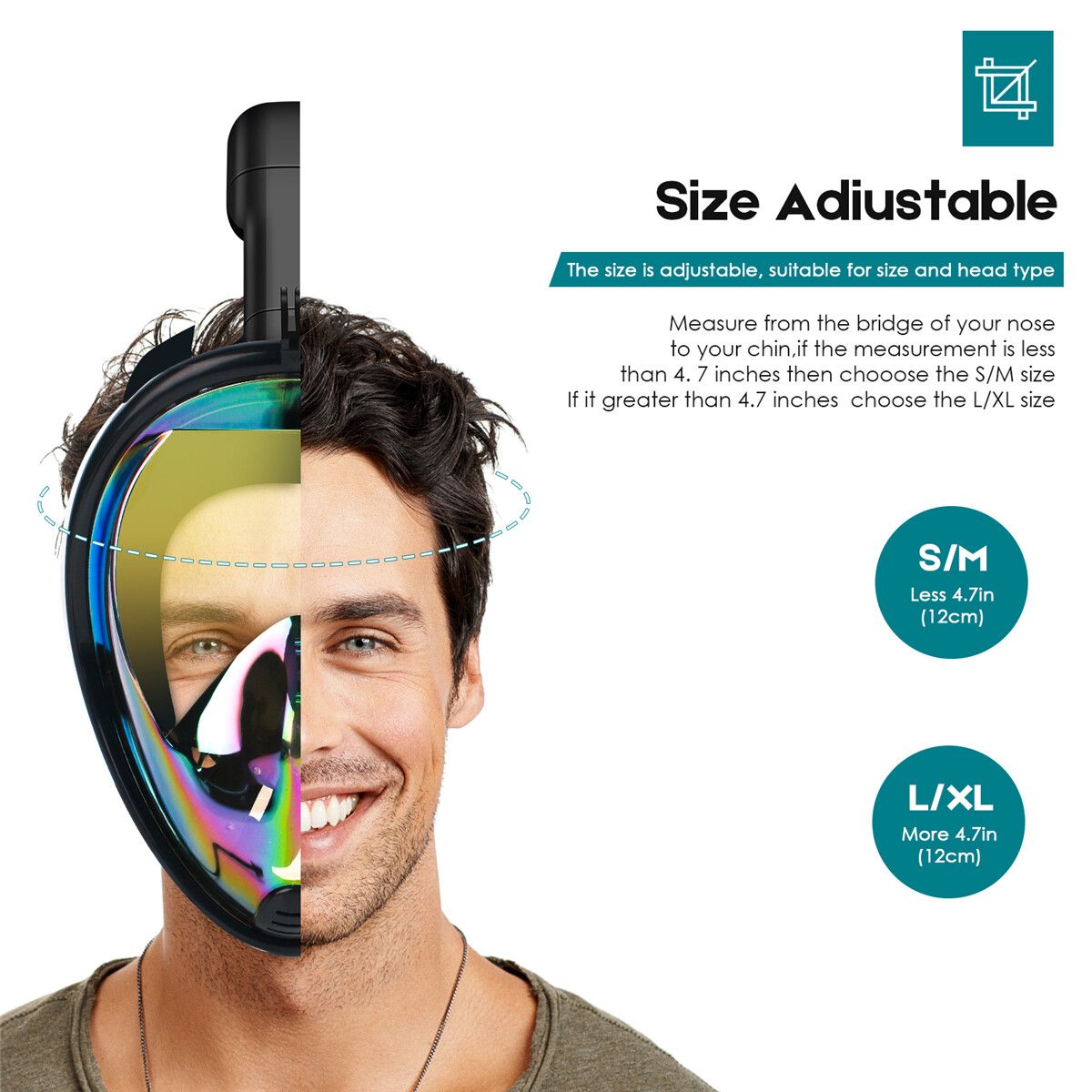 Anti-Fog/UV Swimming Diving Full Face 180° Surface Snorkel Scuba S/M/L/XL S M