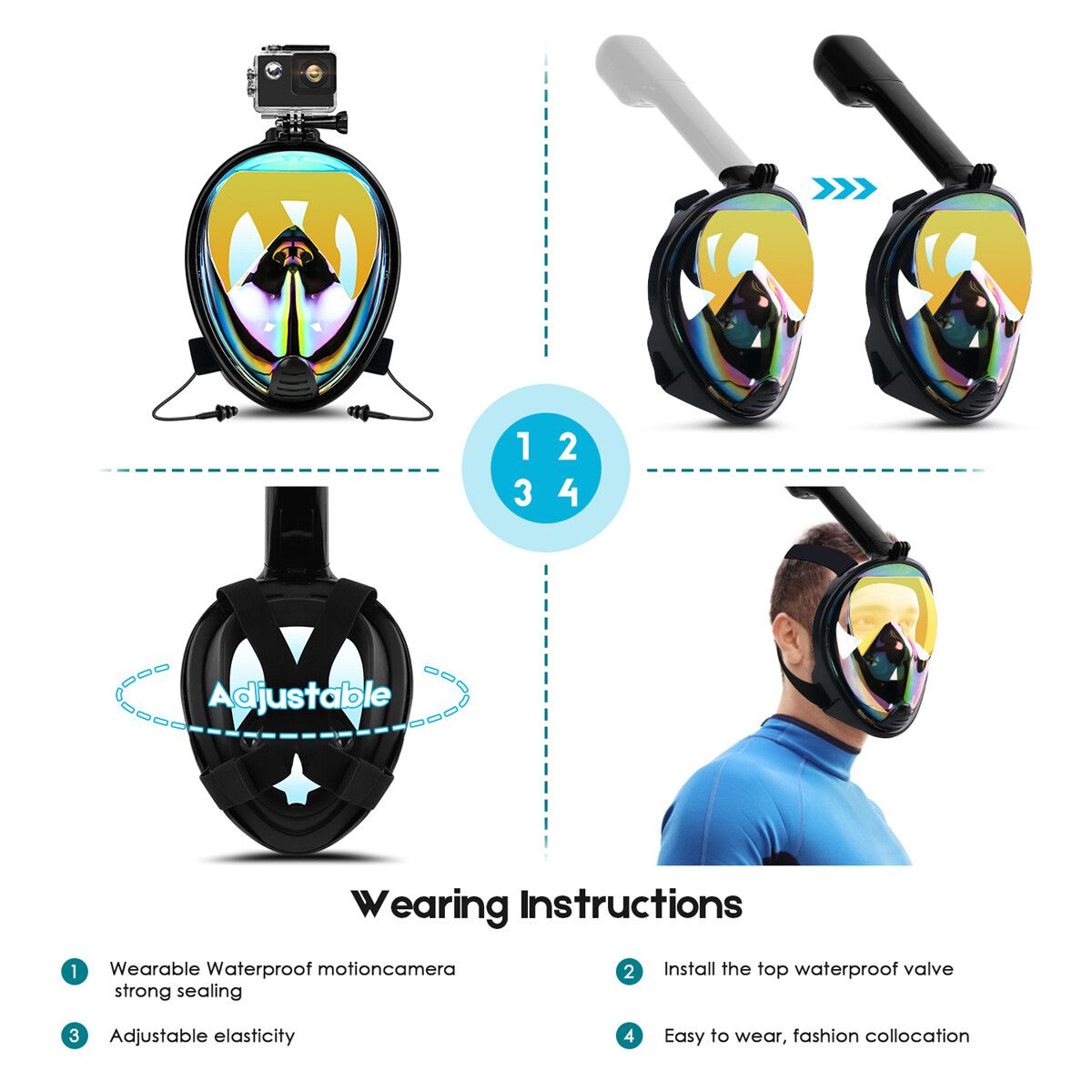 Anti-Fog/UV Swimming Diving Full Face 180° Surface Snorkel Scuba S/M/L/XL S M