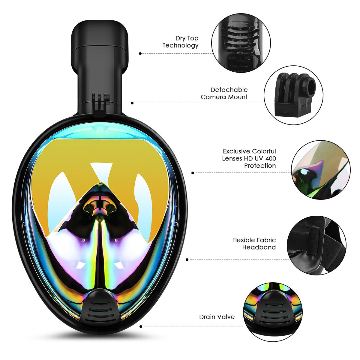 Anti-Fog/UV Swimming Diving Full Face 180° Surface Snorkel Scuba S/M/L/XL S M