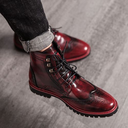 Big Size Mens Ankle Boots Chelsea Boots-Red