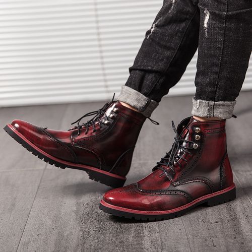 Big Size Mens Ankle Boots Chelsea Boots-Red