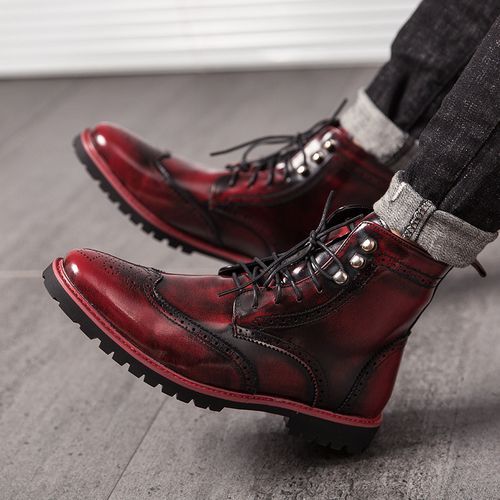 Big Size Mens Ankle Boots Chelsea Boots-Red