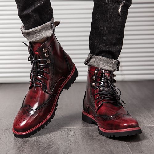 Big Size Mens Ankle Boots Chelsea Boots-Red