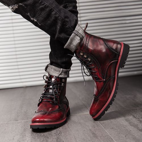 Big Size Mens Ankle Boots Chelsea Boots-Red
