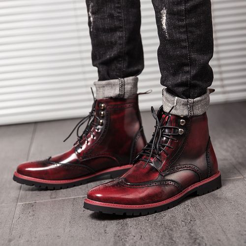 Big Size Mens Ankle Boots Chelsea Boots-Red