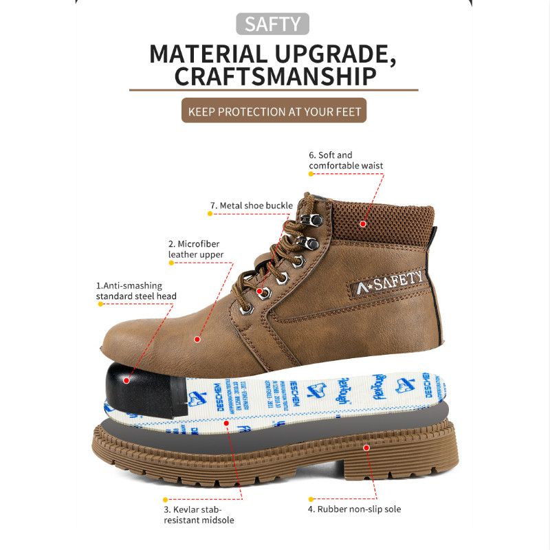 Mens Work Boots Leather Steel Toe Shoes Safety Shoes