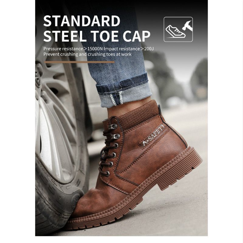 Mens Work Boots Leather Steel Toe Shoes Safety Shoes