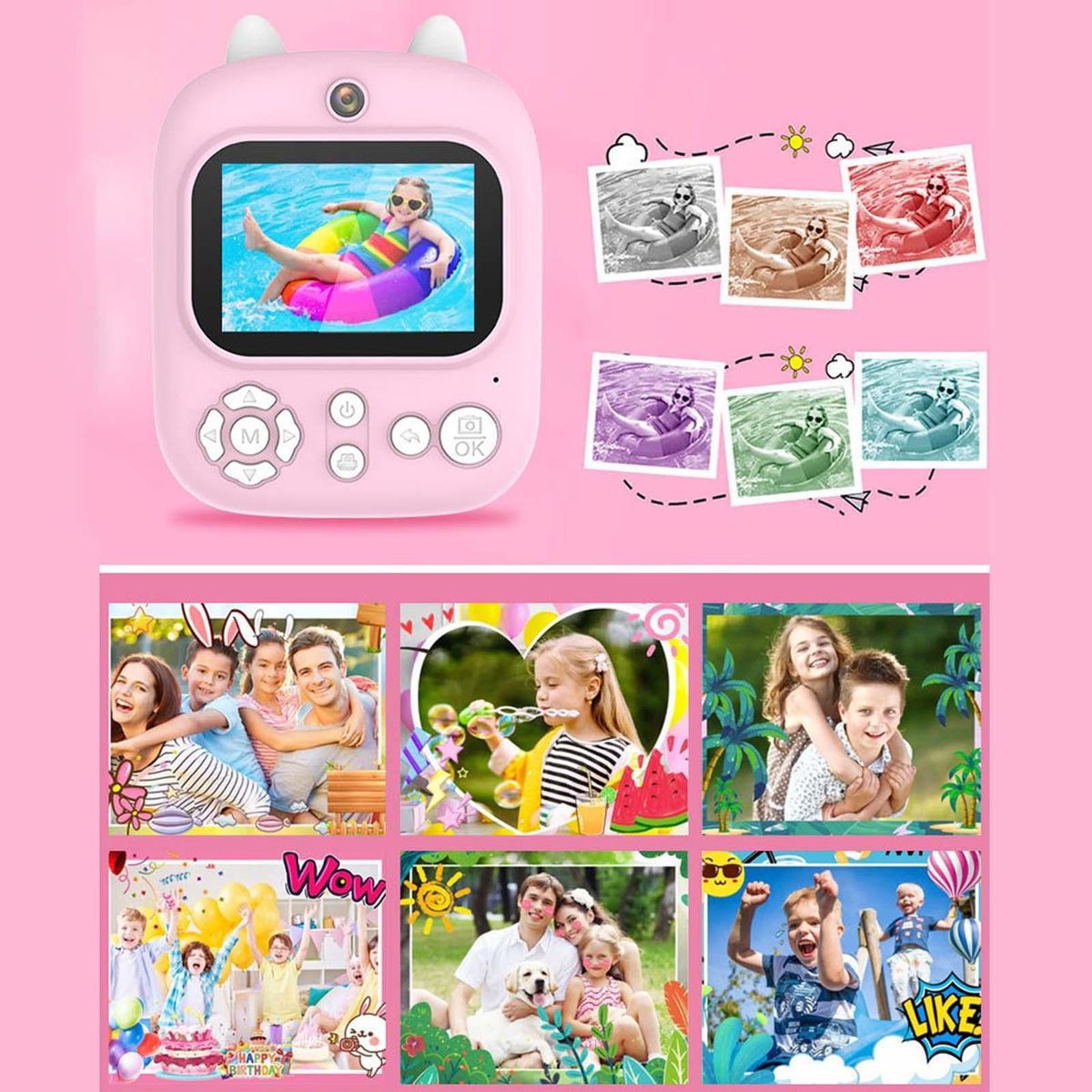 Children Instant Camera Child Selfie Camera Toy 2 Pink