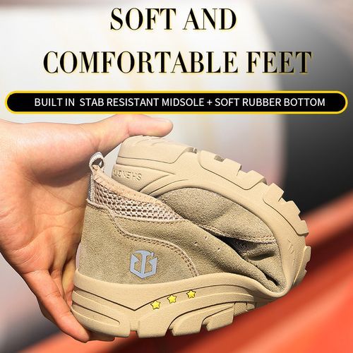 Mens Work Safety Shoes Steel Toe Light Leather Work Boots