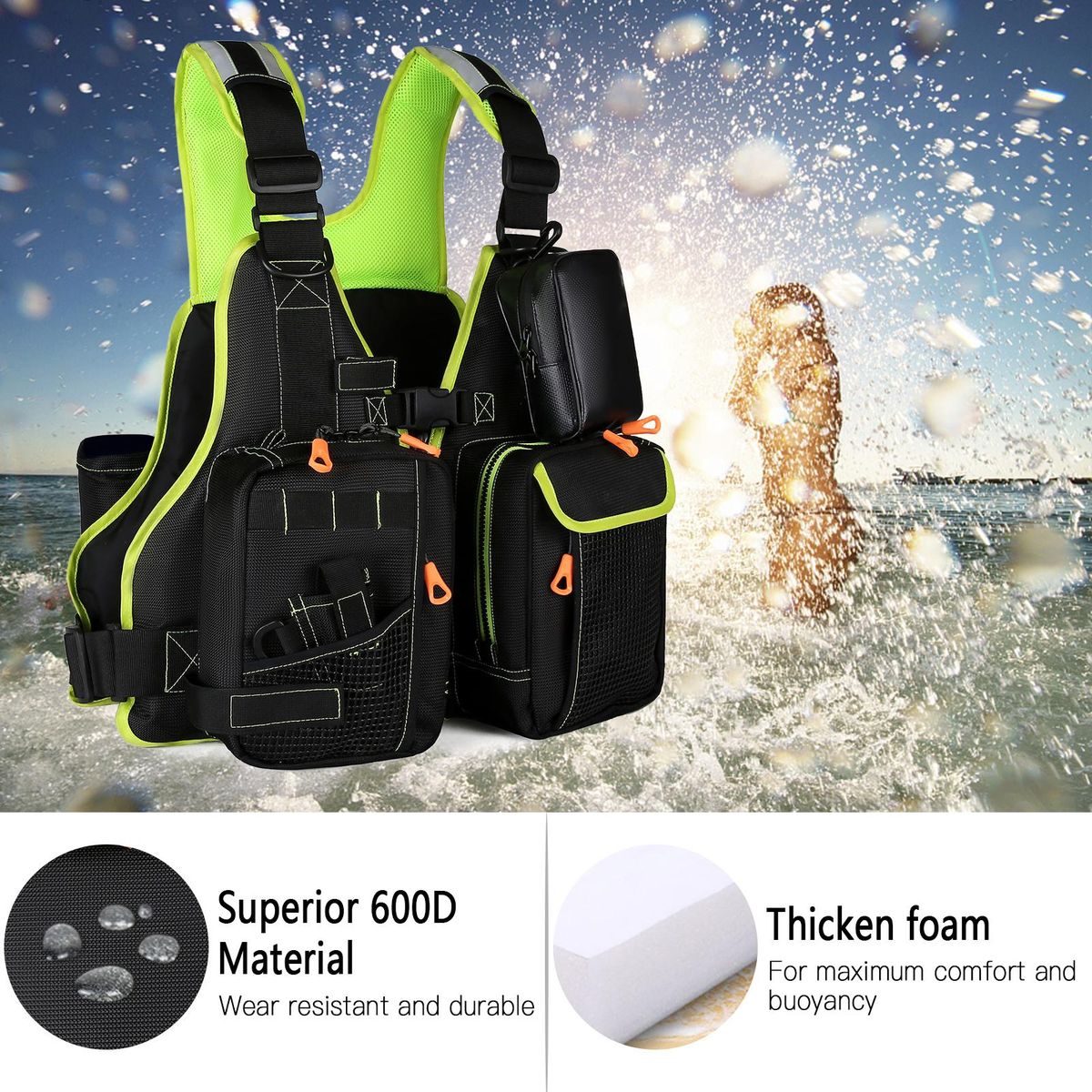 Fly Fishing Vest Pack with Multi Pockets Fishing Vest Jacket for Camping Hiking Fishing Outdoor Water Sports Equipment
