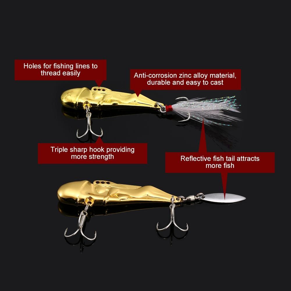 10g / 15g / 25g Fishing Lure with 2 Triple Hooks Spoon Lure Fishing Bait with Reflective Metal Tail Carp Fishing Tackles