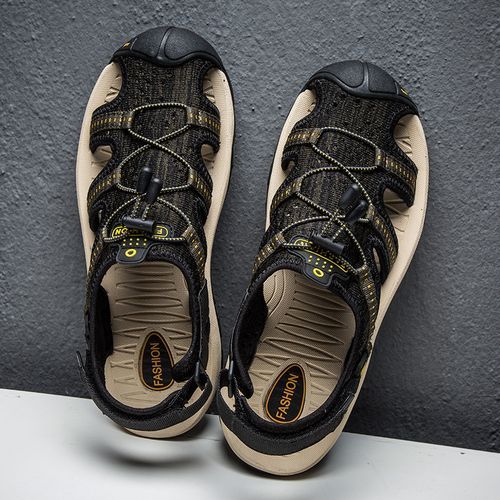 Mens Outdoor Trekking Sandals Big Size 39-48 Summer Quick Drying Beach Shoes Fashion Elastic Band Sandals Slippers Climbing Leisure Sandals Black
