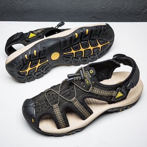 Mens Outdoor Trekking Sandals Big Size 39-48 Summer Quick Drying Beach Shoes Fashion Elastic Band Sandals Slippers Climbing Leisure Sandals Black