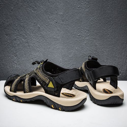 Mens Outdoor Trekking Sandals Big Size 39-48 Summer Quick Drying Beach Shoes Fashion Elastic Band Sandals Slippers Climbing Leisure Sandals Black
