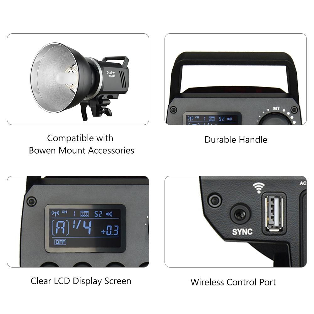 Godox MS300 Studio Flash Strobe Light Monolight 300Ws Max. Power Built-in Godox 2.4G Wireless X System GN58 5600K with 150W Modeling Lamp Bowens Mount for Indoor Studio Product Photo Portrait Photography
