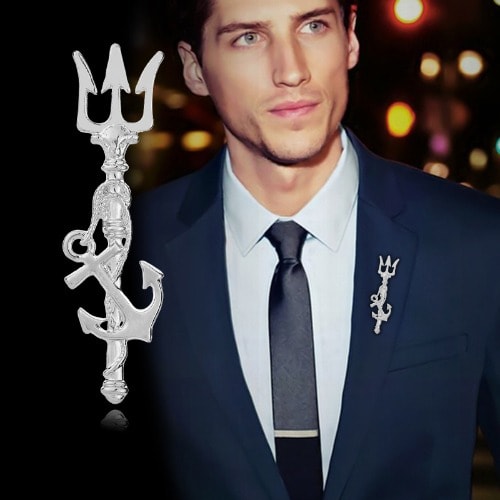 Silver Triton And Anchor Symbol Brooch