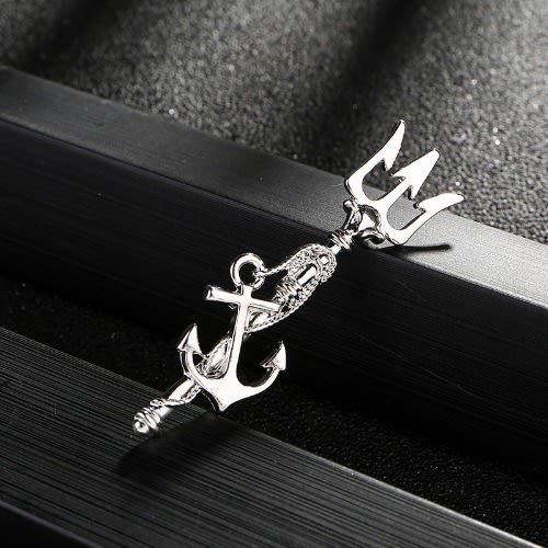 Silver Triton And Anchor Symbol Brooch