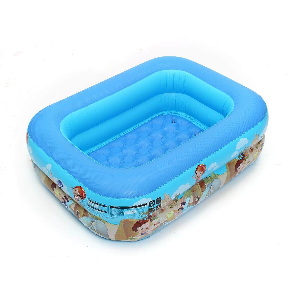 Inflatable Kids Set Swimming Pool Two/Three Circle Water Play Fun Center Blue-120X90X36cm Blue