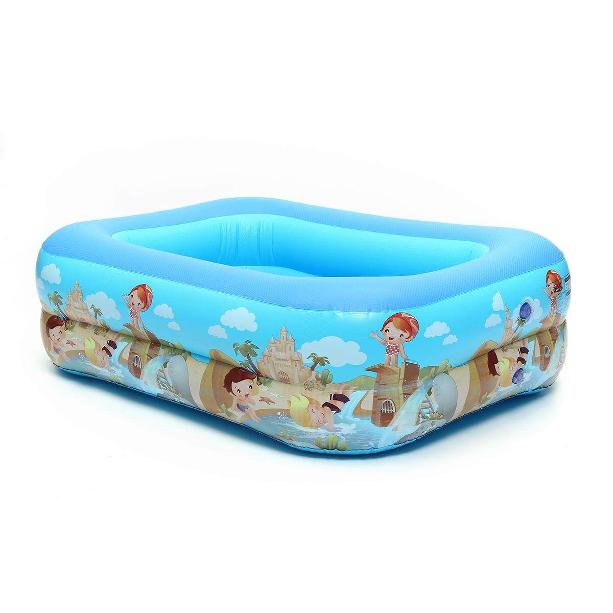 Inflatable Kids Set Swimming Pool Two/Three Circle Water Play Fun Center Blue-120X90X36cm Blue