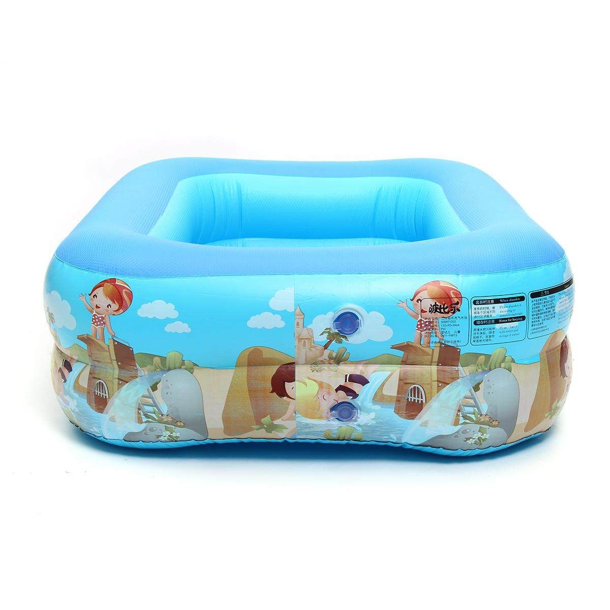 Inflatable Kids Set Swimming Pool Two/Three Circle Water Play Fun Center Blue-120X90X36cm Blue