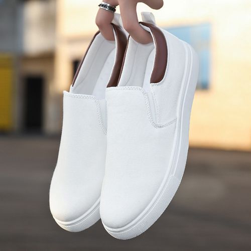 Men's Slip-on Casual Shoes Breathable Lace-up Canvas Shoes Low Top White