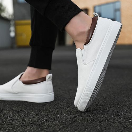 Men's Slip-on Casual Shoes Breathable Lace-up Canvas Shoes Low Top White