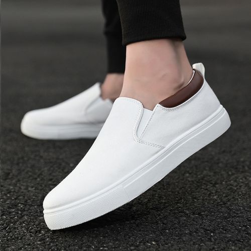 Men's Slip-on Casual Shoes Breathable Lace-up Canvas Shoes Low Top White