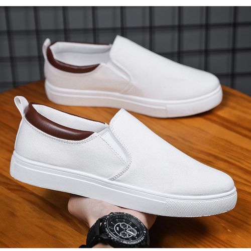 Men's Slip-on Casual Shoes Breathable Lace-up Canvas Shoes Low Top White