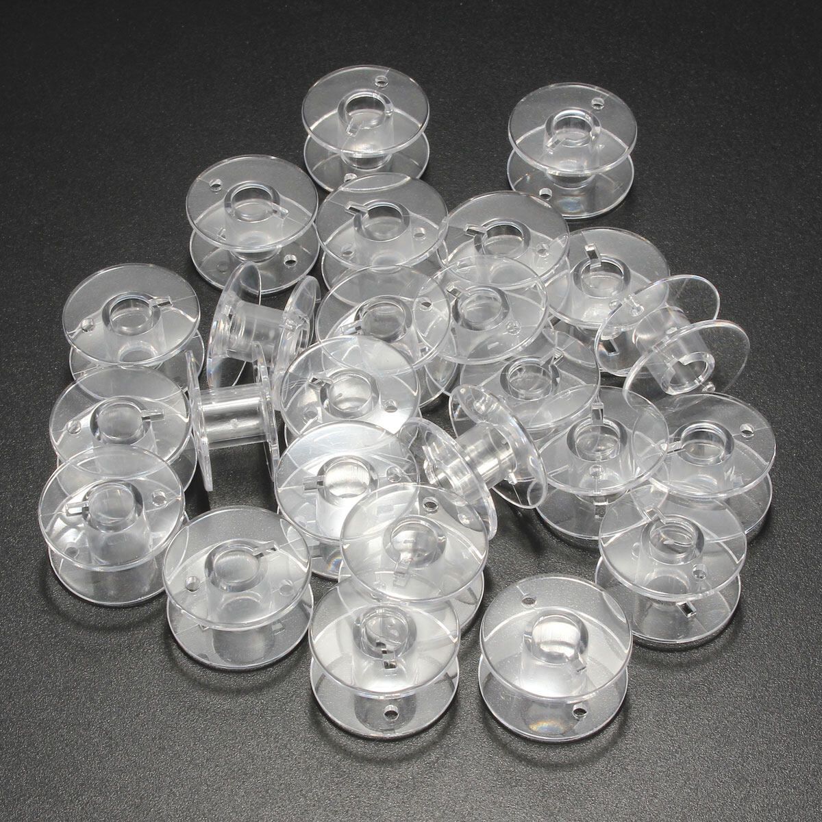 25 Clear Bobbin Sewing Machine Plastic Spools + Box For Thread Brother Singer