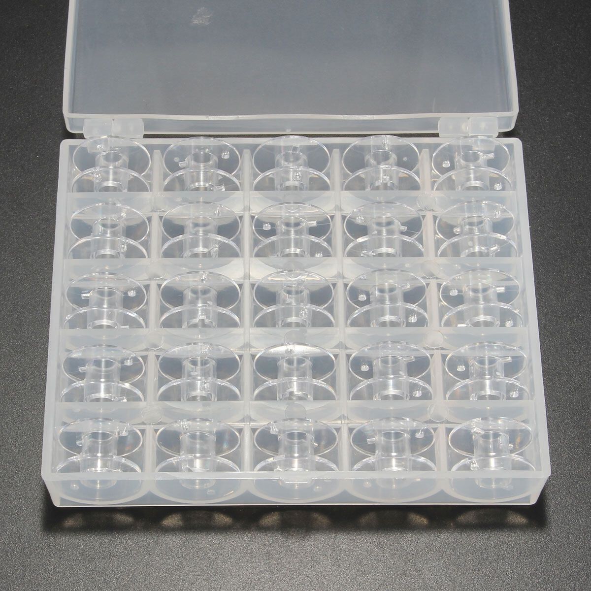 25 Clear Bobbin Sewing Machine Plastic Spools + Box For Thread Brother Singer